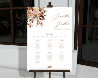 Personalised 'Carey' Leaf design Wedding Table Seating Plan A1 A2 Unframed 