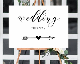 Arrow, Wedding this way white poster/sign A3/A2/A1 -Unframed - FREE POSTAGE/easel NOT included