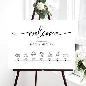Sarah - Printed Personalised Wedding Welcome Sign/Order of the Day with icons