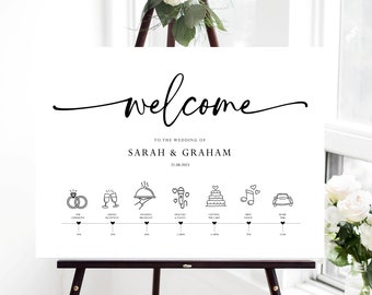 Sarah - Printed Personalised Wedding Welcome Sign/Order of the Day with icons