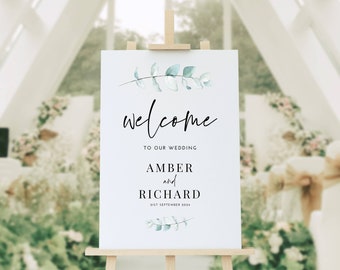 Amber - Printed or Digital greenery - botanical, Wedding Welcome Sign A1 A2 A3 - unframed FREE standard POSTAGE