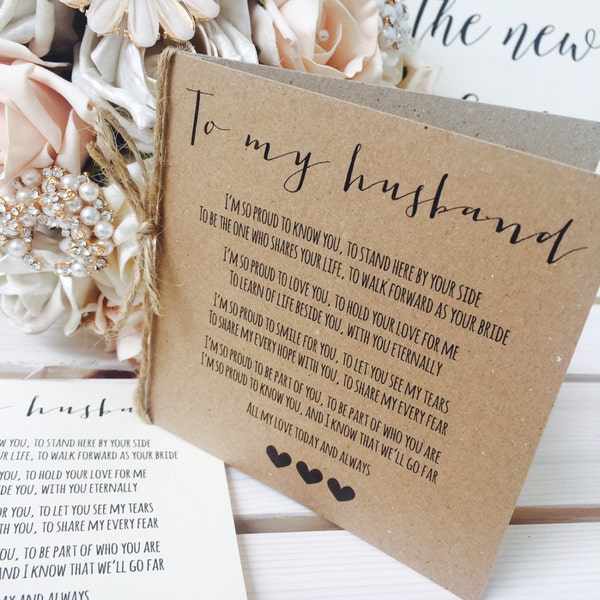 Vintage/Rustic 'To My Husband' Wedding Day Poem Card-show him how special he is!