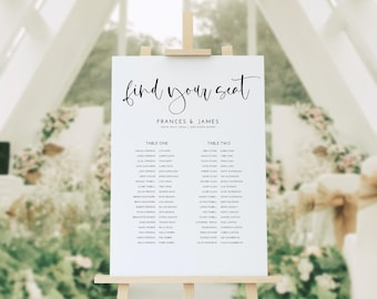 Frances - Double Sided Wedding Table Seating Plan & Welcome Sign - Double or Single Sided Options Available - Rigid Foamex