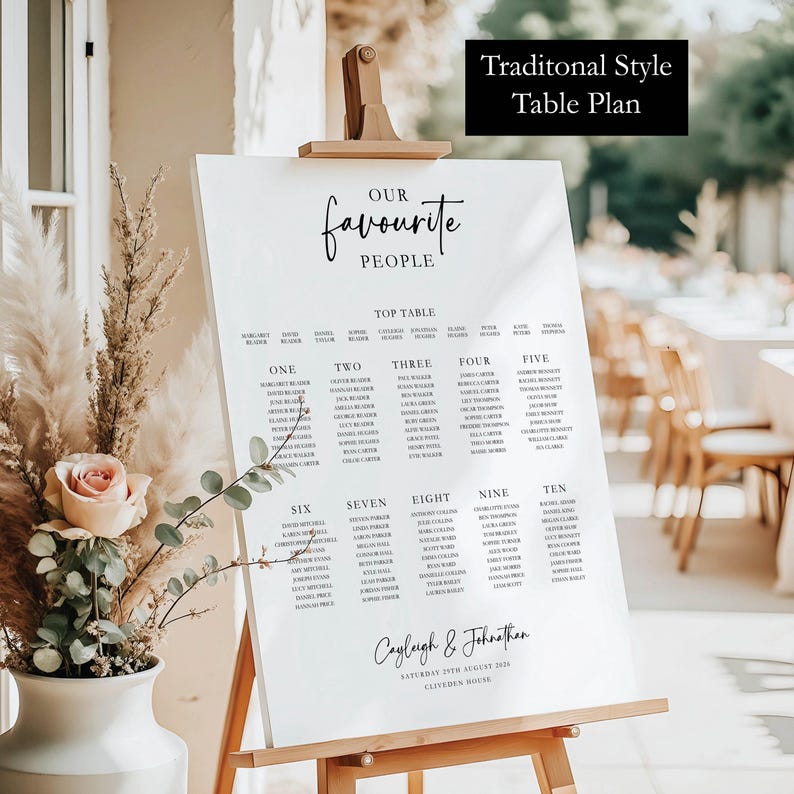 Cayleigh Wedding Table Plan, Personalised Seating Chart Sign, A0 A1 A2 Foamex Board, Banquet or Traditional Layout, Our Favourite People image 2