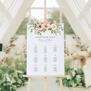 Fully Printed - Carolina Botanical Elegant Floral Blush Pink Wedding Table Seating Plan A1 A2