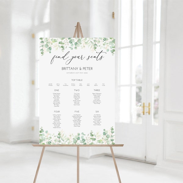 Printed - Brittany Botanical Wedding Table Seating Plan A1 A2 A3 -  FREE standard postage