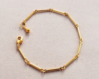 Gold bar link bracelet - gold bar chain bracelet - gold pyrite and bar link bracelet - gold stacking bracelet - gold coated pyrite