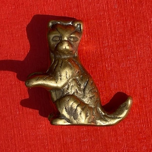 Vintage brass cat figurine, miniature shelf decor, MCM original brass