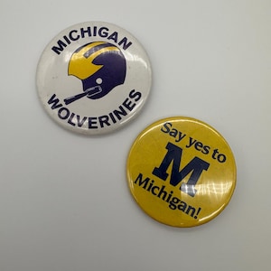 Michigan Wolverines Pin back buttons, vintage set of 2