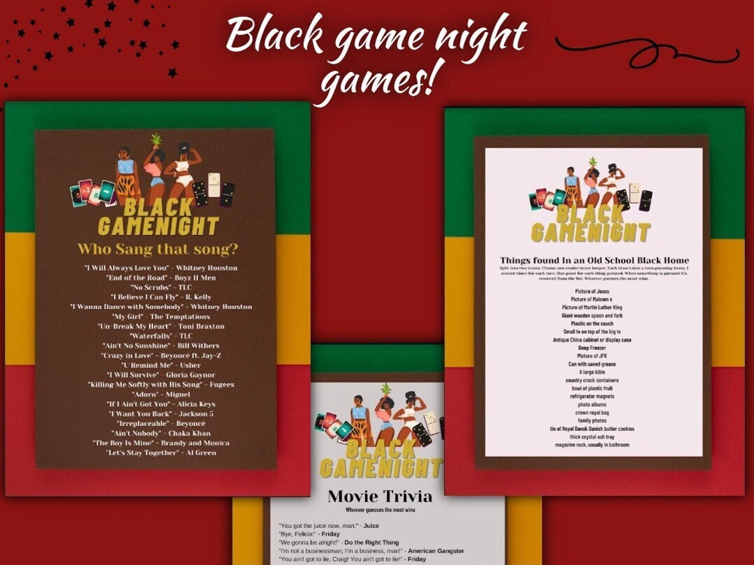 Black Game Night Printable Games Etsy