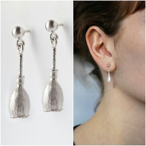 Small silver poppy earrings 925 image 5