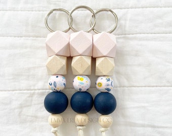 Navy Floral Keychain