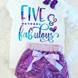 Girl's Birthday Shirt | Birthday Outfit | Five | 5th| 5 Years Old | Five & Fabulous | Party Outfit