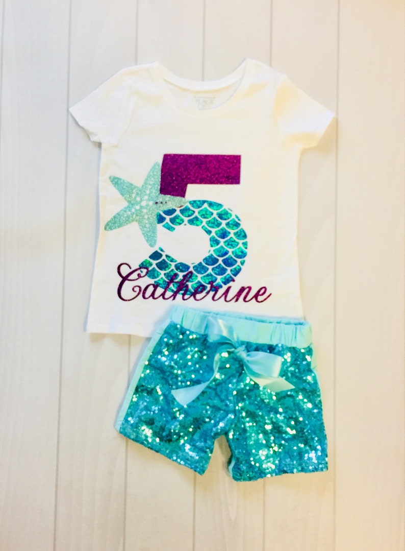 Girls Mermaid 5th Birthday Birthday Outfit Mermaid Etsy