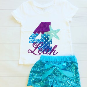 Girls Mermaid Outfit | Mermaid Shirt | Birthday | Four | Fourth Birthday
