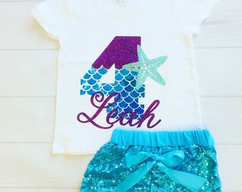 Mermaid 4th Birthday Outfit Girl | 4th Birthday Mermaid Shirt | Under the Sea Birthday Outfit | Cake Smash Outfit Girl | Personalized Mermai