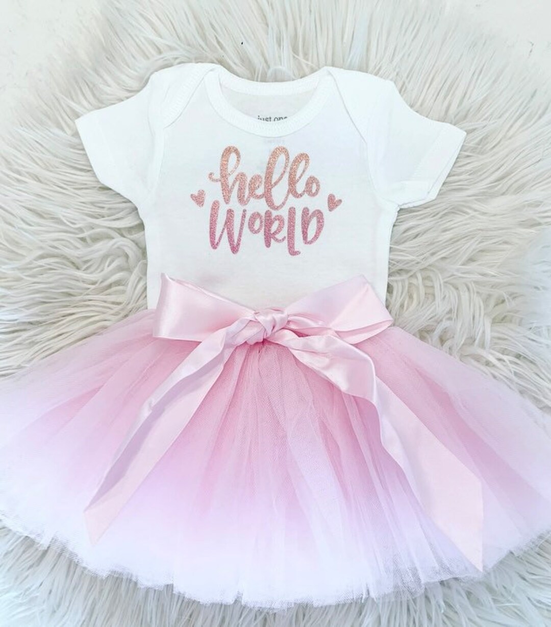 Hello World | Baby Girl | Take Home Outfit | Baby Shower Gift | Pink ...