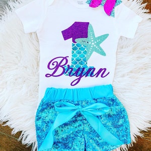 Glitter Mermaid 1st Birthday Bodysuit Outfit | Girls First Birthday