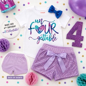 UnFOURgettable 4th Birthday Shirt Girl, 4th Birthday Outfit, Fourth Birthday Shirt, Girls Birthday Shirt, Birthday Shirt and Shorts Set