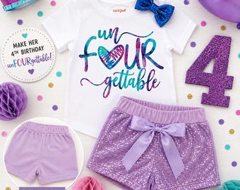 UnFOURgettable 4th Birthday Shirt Girl, 4th Birthday Outfit, Fourth Birthday Shirt, Girls Birthday Shirt, Birthday Shirt and Shorts Set