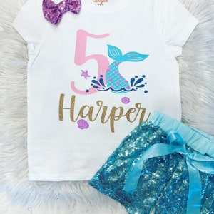 Mermaid Shirt | Birthday Girl | Birthday Outfit | Five | 5th | Fifth Birthday | Personalized