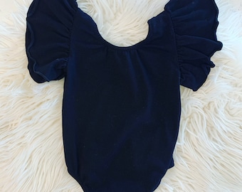 Girls Black Flutter Sleeve Bodysuit | Baby Birthday Outfit Upgrade
