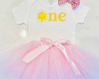 First Birthday Outfit | Sun Bodysuit, Tutu, and Sequin Bow