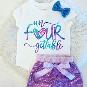 Girl's Birthday Shirt | Birthday Outfit | Four | 4th| 4 Years Old | Unfourgettable | Party Outfit