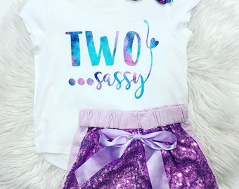 Two Sassy Birthday Outfit: Glitter Second Birthday Shirt