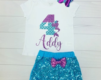 Girls' Glitter Mermaid Birthday Shirt | Custom Outfit