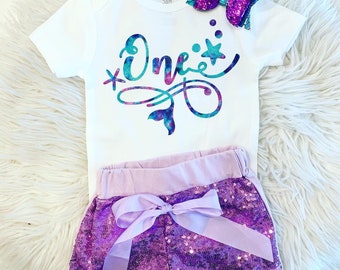 Girl's Mermaid Birthday | 1st First one | Mermaid Bodysuit | Mermaid Outfit | First | One | 1st Birthday