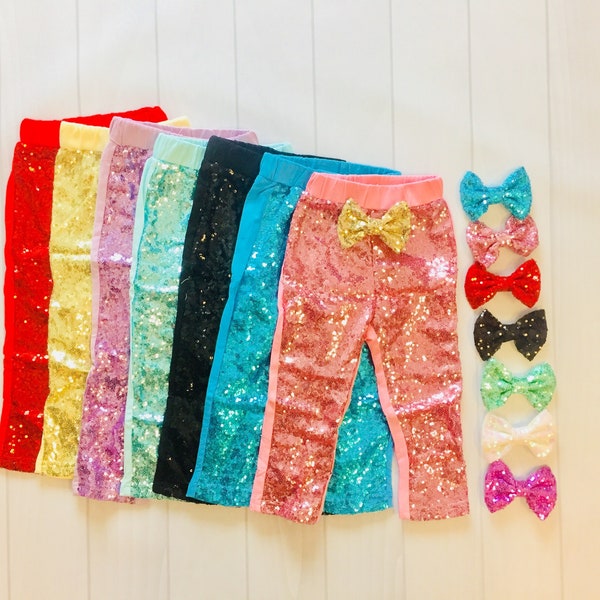 Girls Sequin Leggings | Sparkle Pants | Glitter Leggings | Pink | Blue | Gold | Red | Black | Hot pink