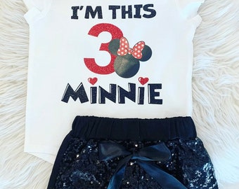 Minnie Mouse | Three | 3nd | Birthday | Girl's Minnie Mouse Birthday Shirt | Minnie Mouse Birthday Outfit | I Am This Many