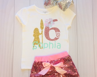 Girls Moana Shirt | Custom Name | Custom Birthday Number | Sixth | six