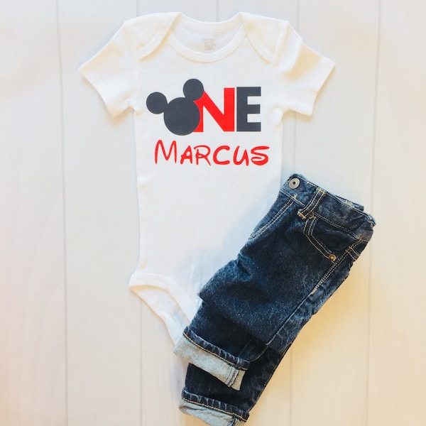 Boy's Mickey Mouse | First Birthday | One | Custom Birthday Bodysuit | Custom Name