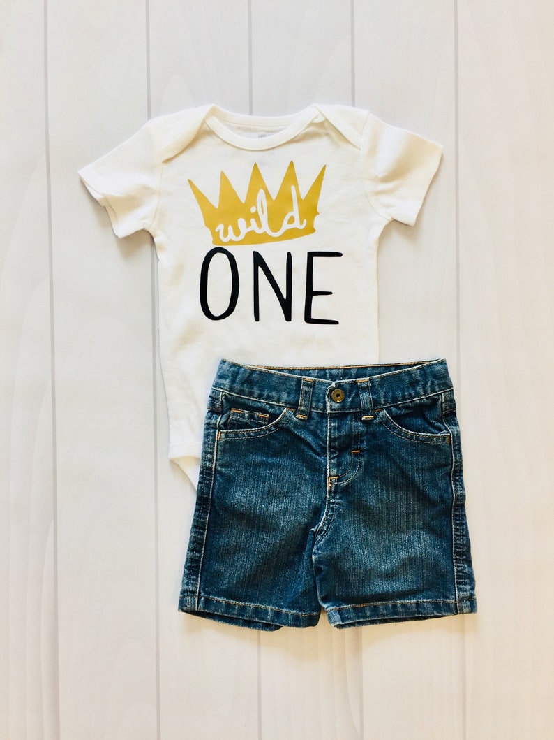 Wild One Boy's First Birthday Bodysuit Custom Boys Clothing image 1