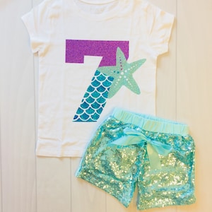 Girl's Mermaid Birthday | Custom Shirt | Birthday Outfit | Birthday Set | Seven | 7th