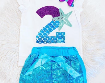 Girls Mermaid | Shirt Birthday | Two | Outfit | Set  | Girls' Clothing