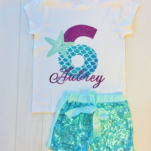 Mermaid Birthday Outfit Girl – Personalized Mermaid Birthday Set – Under the Sea Birthday Outfit – Cake Smash Outfit Girl – Glitter Mermaid