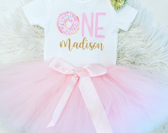Donut First Birthday Outfit: Personalized "Sweet One" Bodysuit