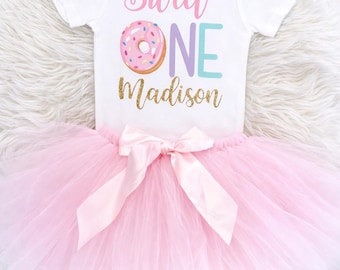 Conjunto de cumpleaños para niña con temática de donas / Conjunto para sesión de fotos de primer cumpleaños con pastel / Conjunto de donas para el primer cumpleaños personalizado