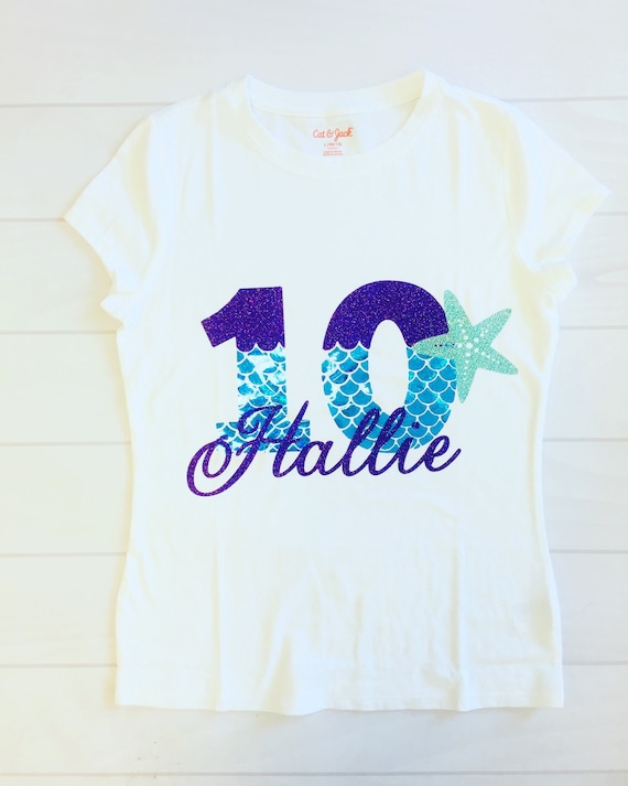Mermaid 10th Birthday Shirt: Custom Glitter Name Top