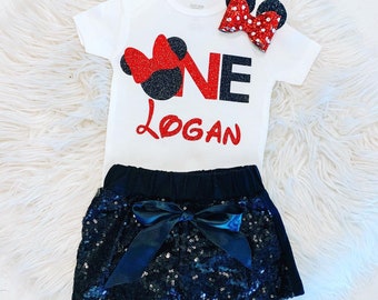 Minnie Mouse | First | One | 1st | Red and BLack | Girl's Birthday Outfit