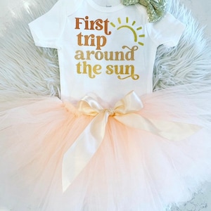 First Trip Around the Sun Bodysuit Girl | 1st Birthday Outfit Girl Sunshine Theme | One First Birthday Outfit Baby Girl | Cake Smash Outfit