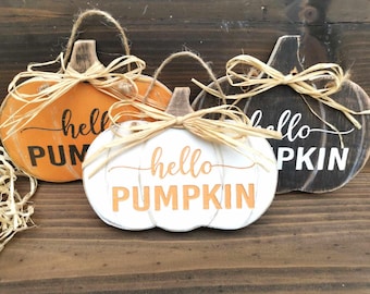 Hello Pumpkin Wooden Sign, Rustic Autumn Decor