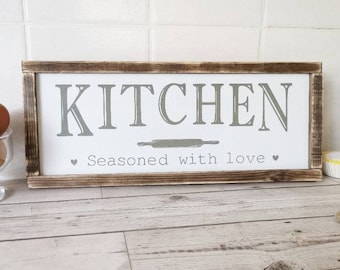 Farmhouse Kitchen Sign, Rustic Framed Wood Wall Decor