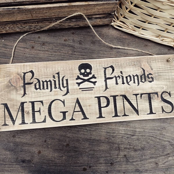 Rustic Wooden Sign, Pirate Themed Decor, Mega Pint Wood Sign, Bar And Pub Decoration, Birthday Gift, Christmas Gift