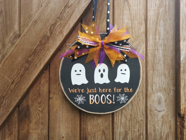 Halloween Decor, Ghost Decoration, Funny Halloween Sign, Rustic Wooden Sign, Door Decor, Spooky Gift Ideas image 2