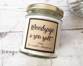 Wood Sage and Sea Salt Scented Soy Candle, 10oz Jar