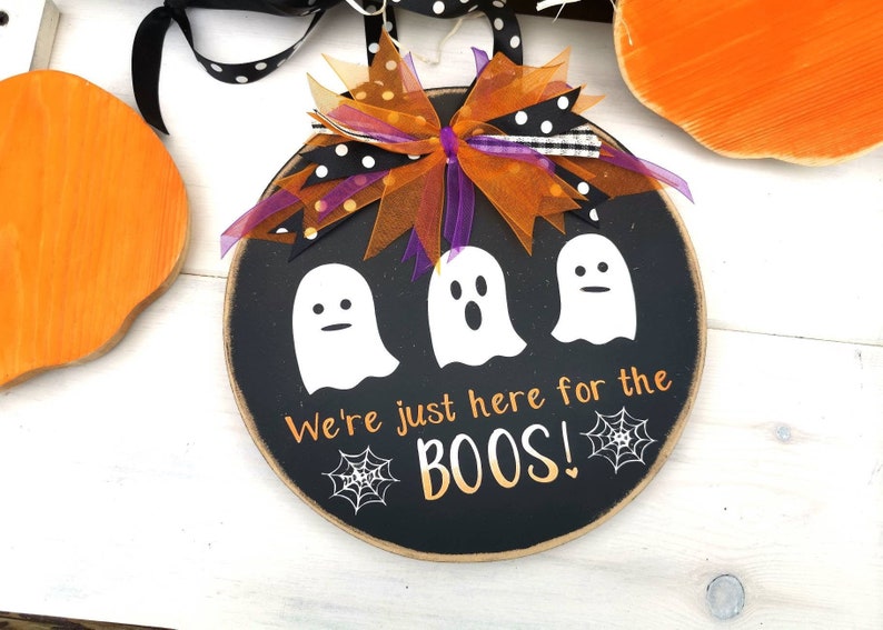 Halloween Decor, Ghost Decoration, Funny Halloween Sign, Rustic Wooden Sign, Door Decor, Spooky Gift Ideas image 1